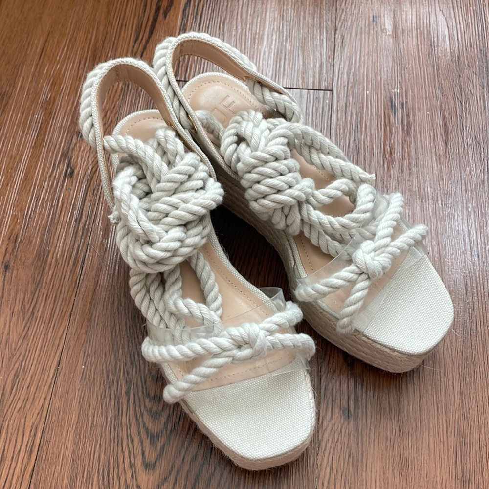 Crean colored tie up wedge sandal, size 6.5